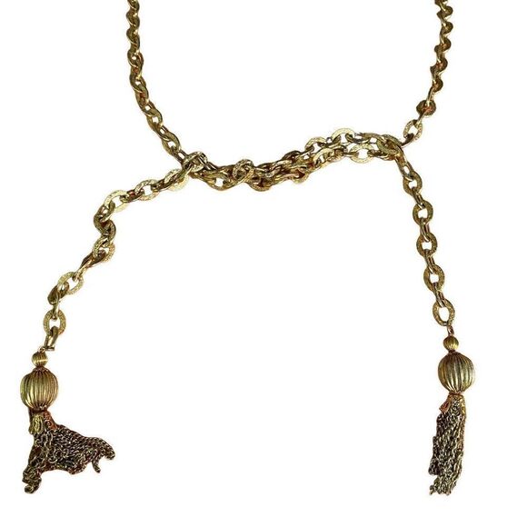 Vintage king gold tone lariat tassel chain necklace chunky thick hanging fashion - Picture 2 of 12